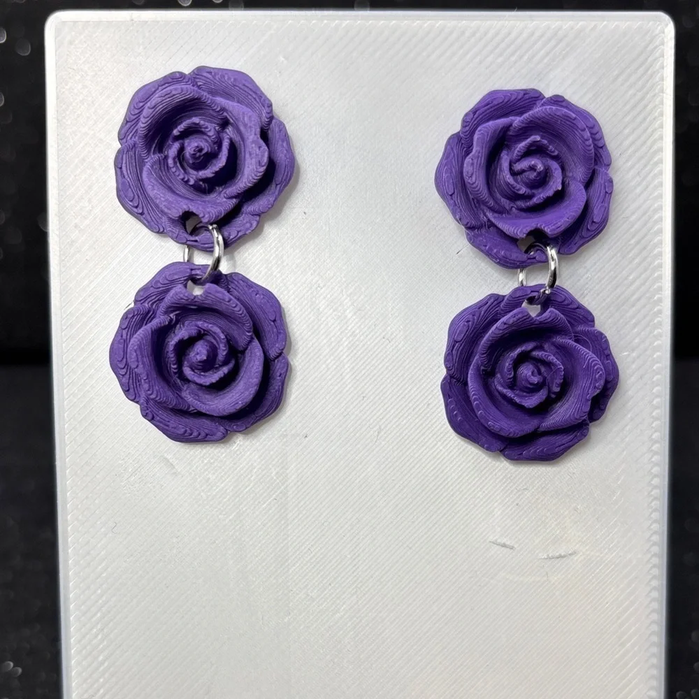 Purple Rose Dangle Earrings